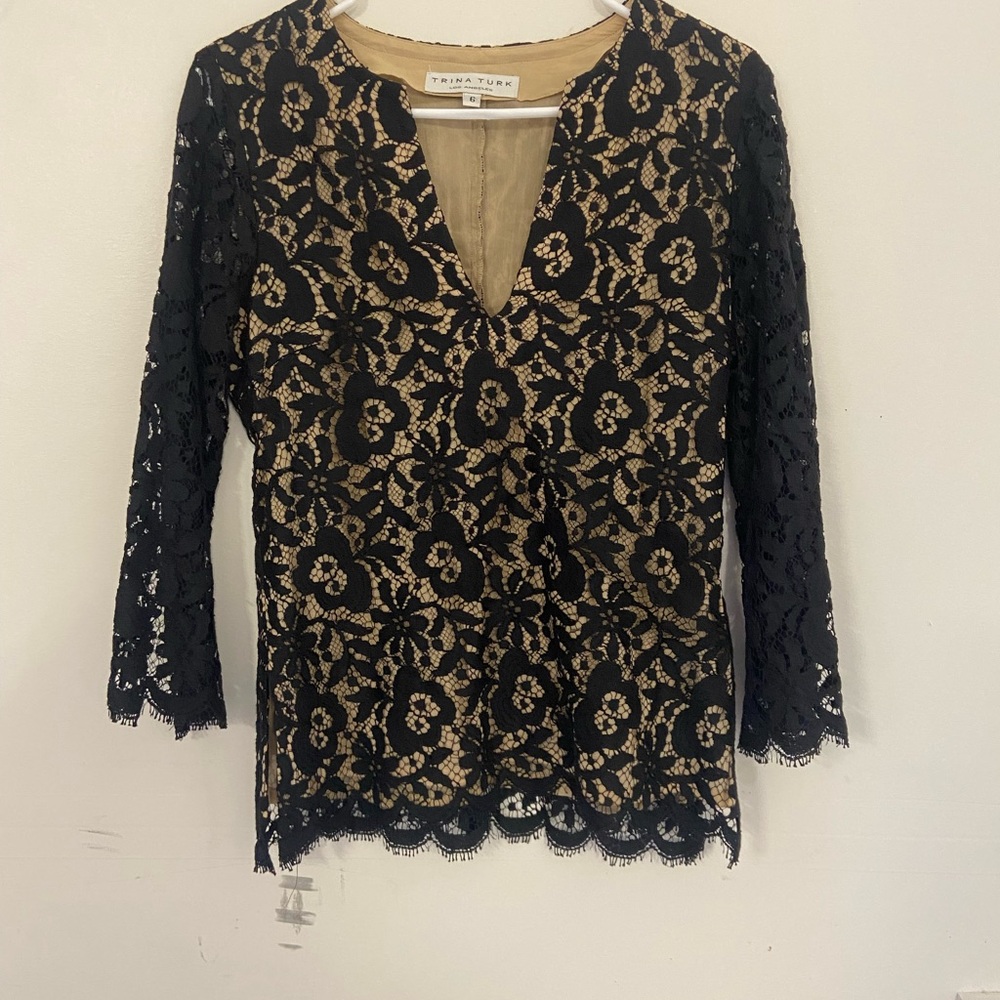 Trina Turk Black Lace Floral Blouse